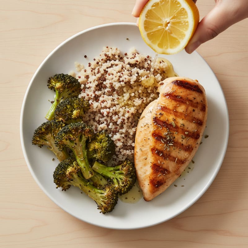 Grilled Chicken Breast with Quinoa and Roasted Broccoli