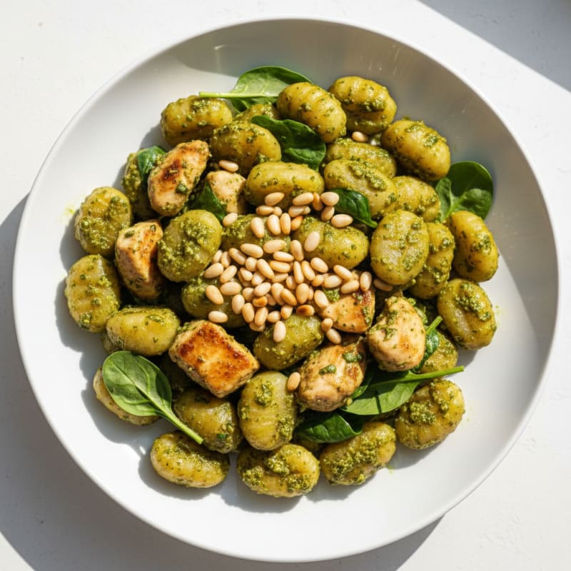 Creamy Pesto Gnocchi with Toasted Pine Nuts