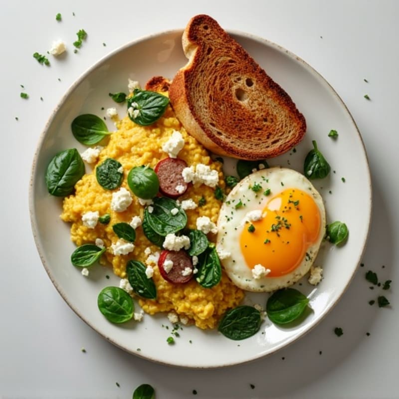 Egg White and Turkey Sausage Scramble with Spinach and Feta