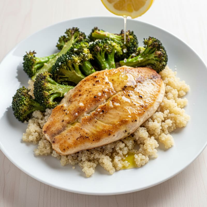 Seared Tilapia with Roasted Broccoli and Quinoa