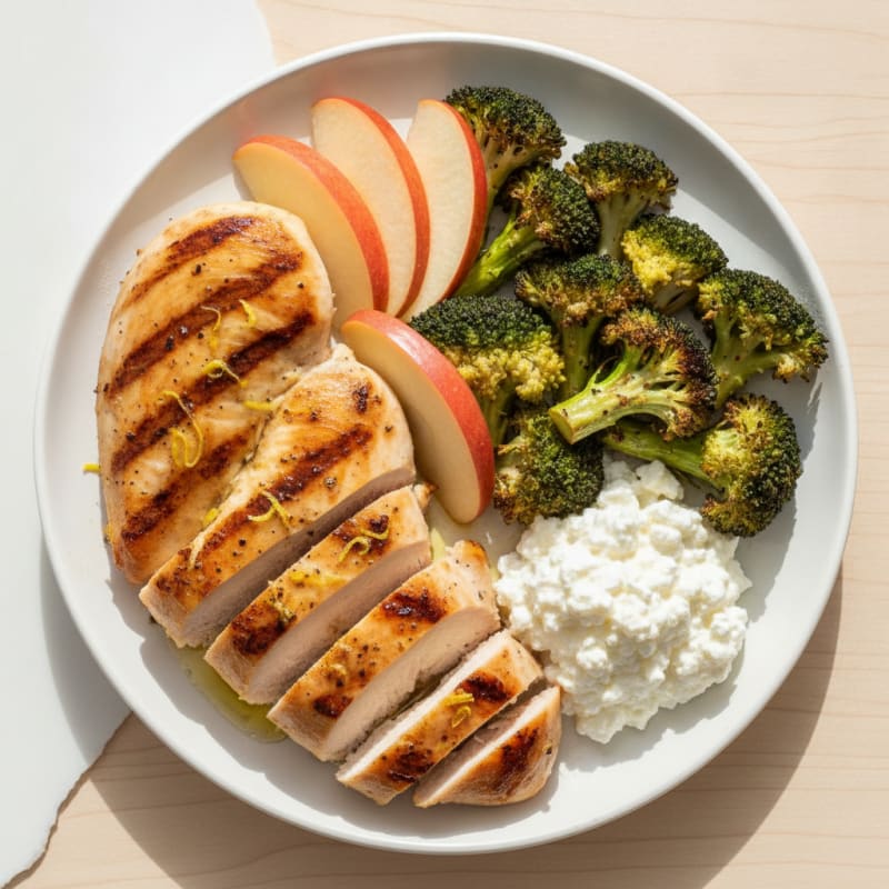 Grilled Chicken Breast with Roasted Broccoli and Cottage Cheese