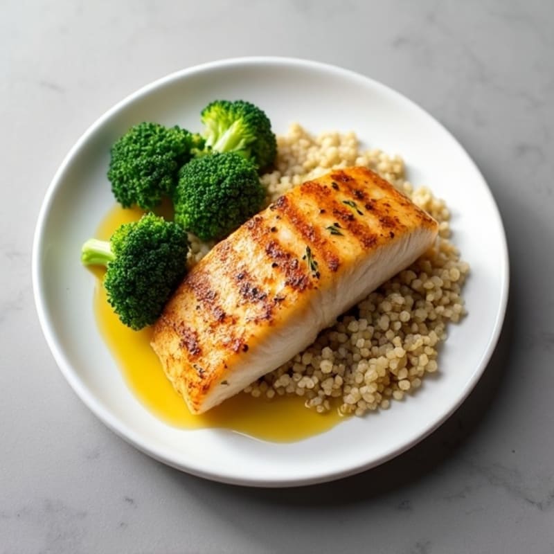 Seared Tilapia with Steamed Broccoli and Quinoa