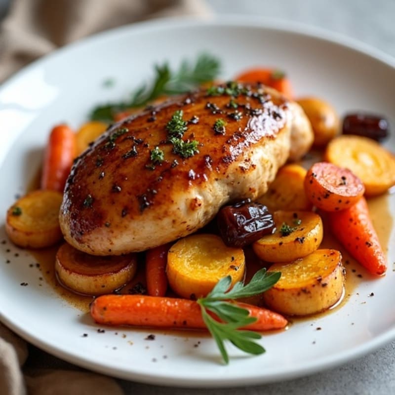 Sticky Date-Glazed Chicken with Roasted Root Vegetables