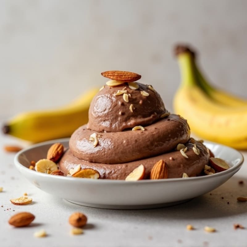 Thick Chocolate Banana Protein Nice Cream with Crunchy Toasted Almonds