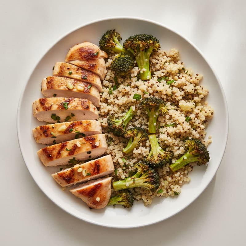 Grilled Chicken Breast with Roasted Broccoli and Quinoa