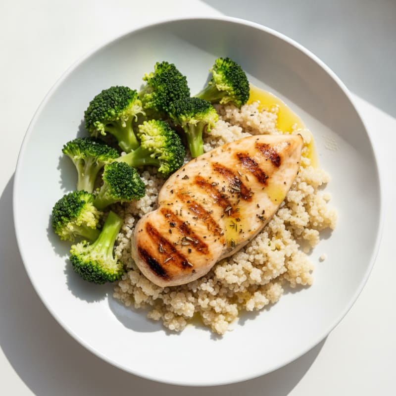 Grilled Chicken Breast with Quinoa and Steamed Broccoli