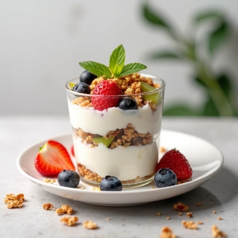 Creamy Greek Yogurt Parfait with Protein Granola and Mixed Fruit