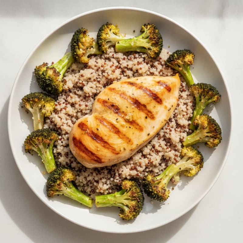Grilled Chicken Breast with Quinoa and Roasted Broccoli