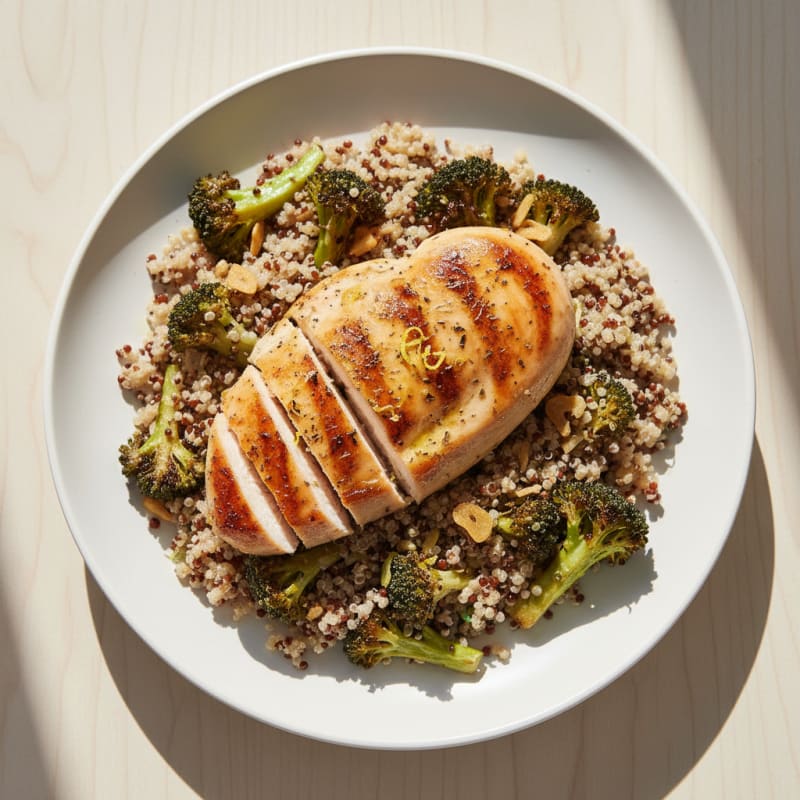 Grilled Chicken Breast with Quinoa and Roasted Broccoli