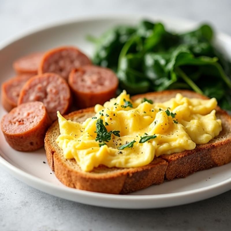 Scrambled Egg Whites with Turkey Sausage and Sautéed Spinach