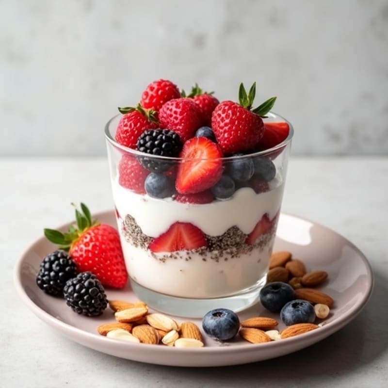 Greek Yogurt Protein Parfait with Mixed Berries and Almonds