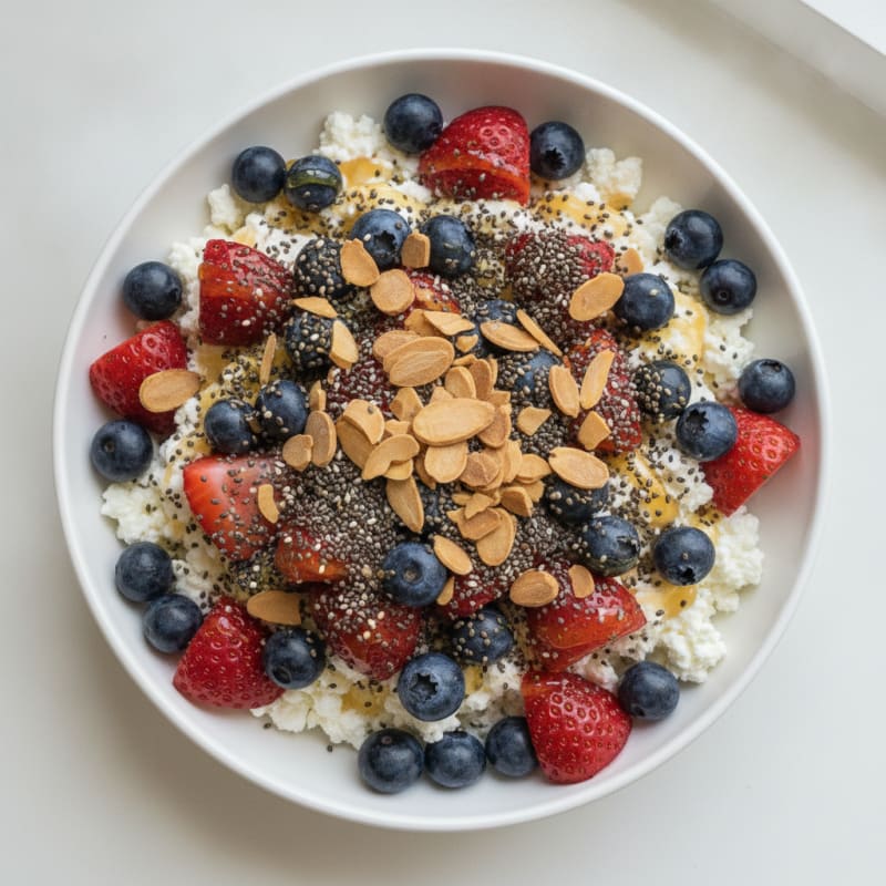 Cottage Cheese Berry Bowl with Almonds and Chia