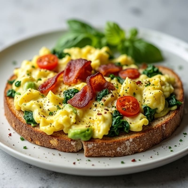 Egg White Scramble with Spinach, Turkey Bacon & Avocado Toast