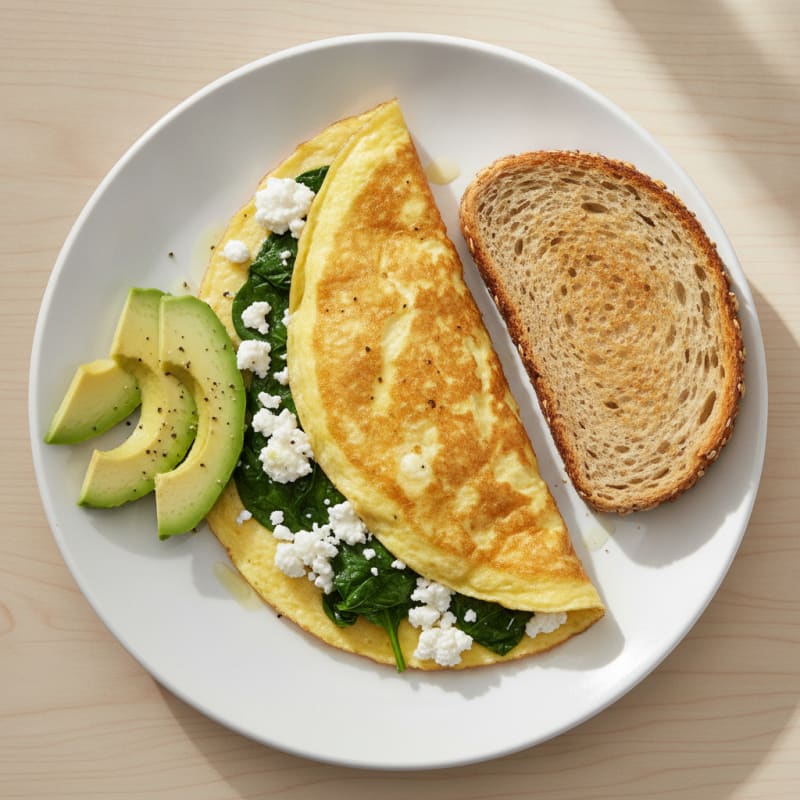 Egg White Spinach Omelette with Cottage Cheese and Sliced Avocado