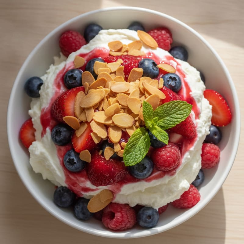Greek Yogurt Protein Parfait with Mixed Berries and Almonds