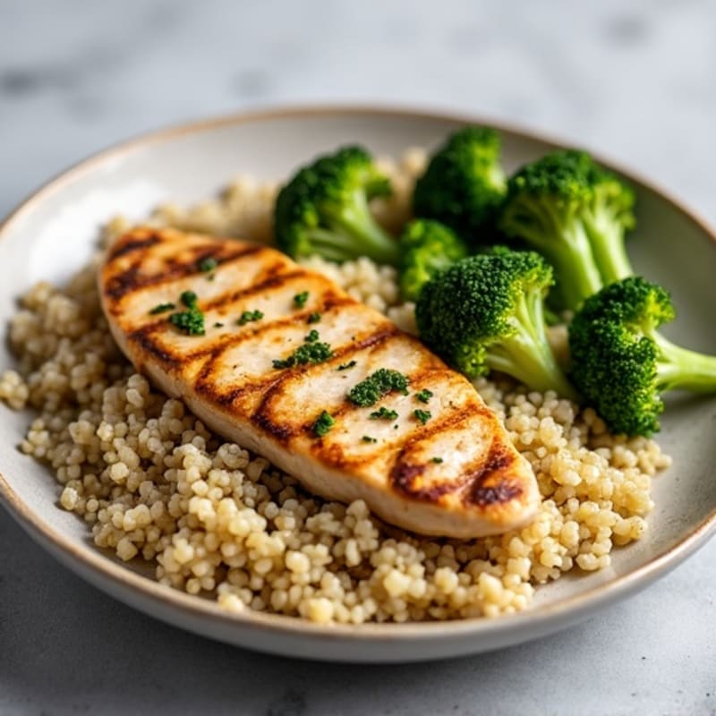 Grilled Chicken Breast with Quinoa and Roasted Broccoli