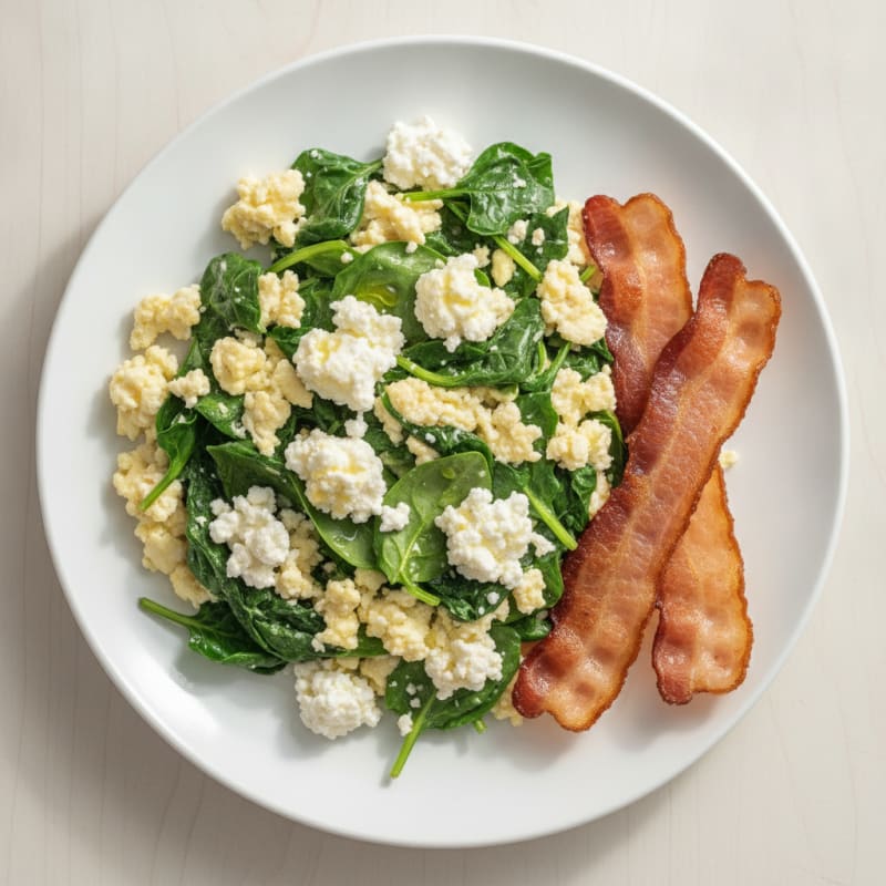 Cottage Cheese Scramble with Spinach and Turkey Bacon