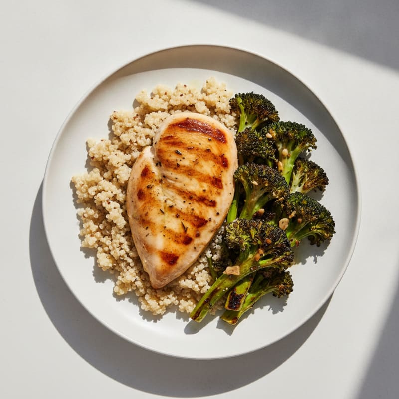 Grilled Chicken Breast with Quinoa and Roasted Broccoli