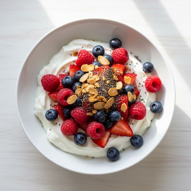 Greek Yogurt Bowl with Mixed Berries and Chia Seeds
