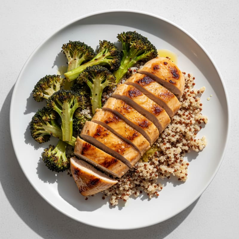 Grilled Chicken Breast with Quinoa and Roasted Broccoli