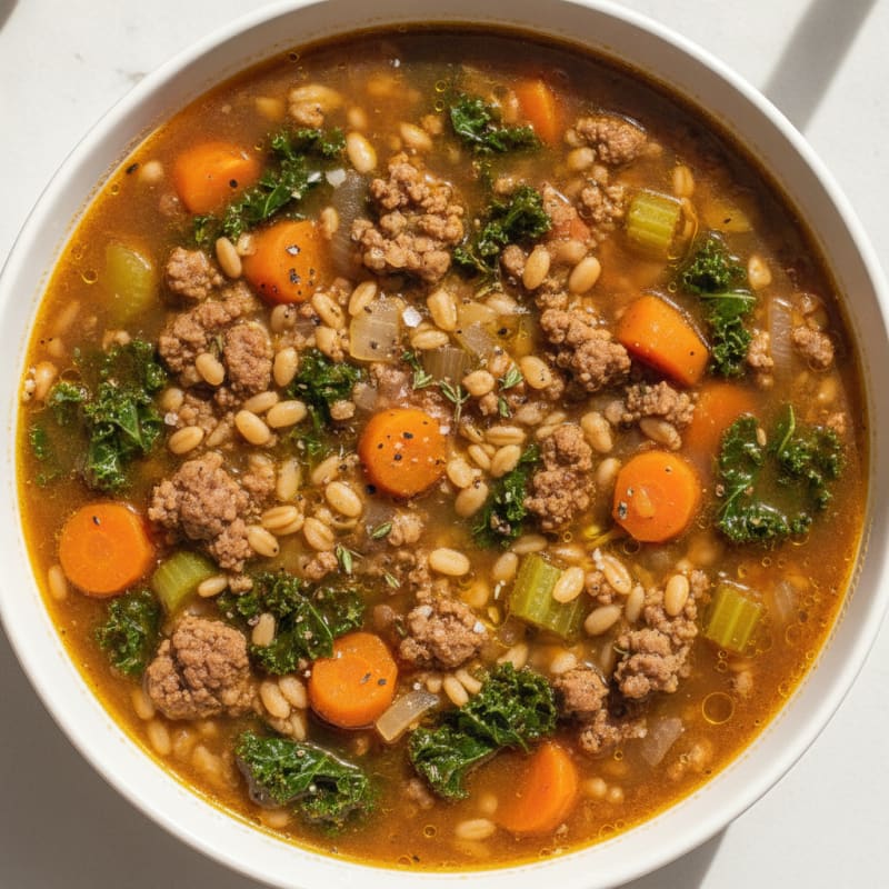 Ground Beef & Farro Vegetable Soup