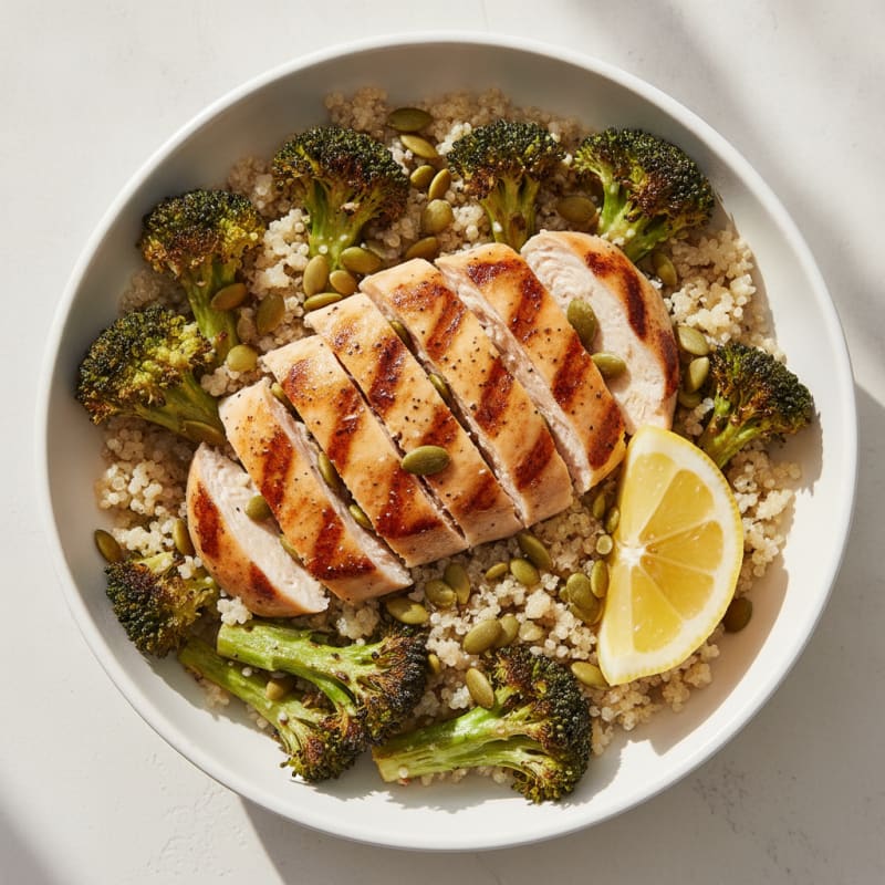 Grilled Chicken and Quinoa Power Bowl with Roasted Broccoli
