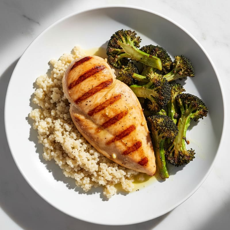 Grilled Chicken Breast with Quinoa and Roasted Broccoli