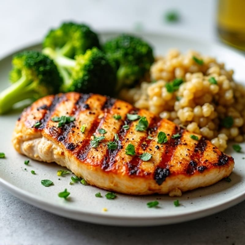 Grilled Chicken Breast with Roasted Broccoli and Quinoa