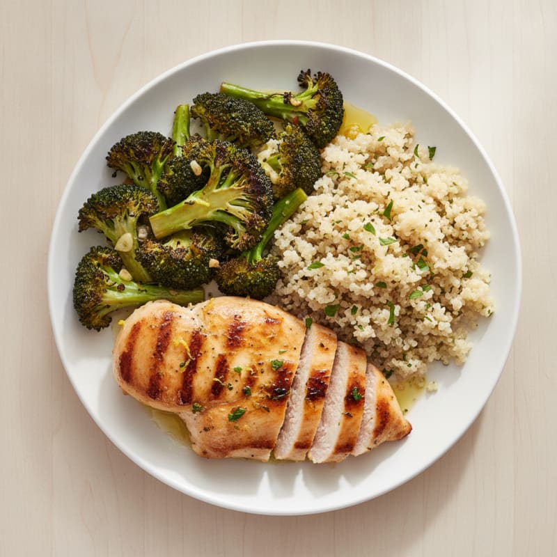Grilled Chicken Breast with Roasted Broccoli and Quinoa