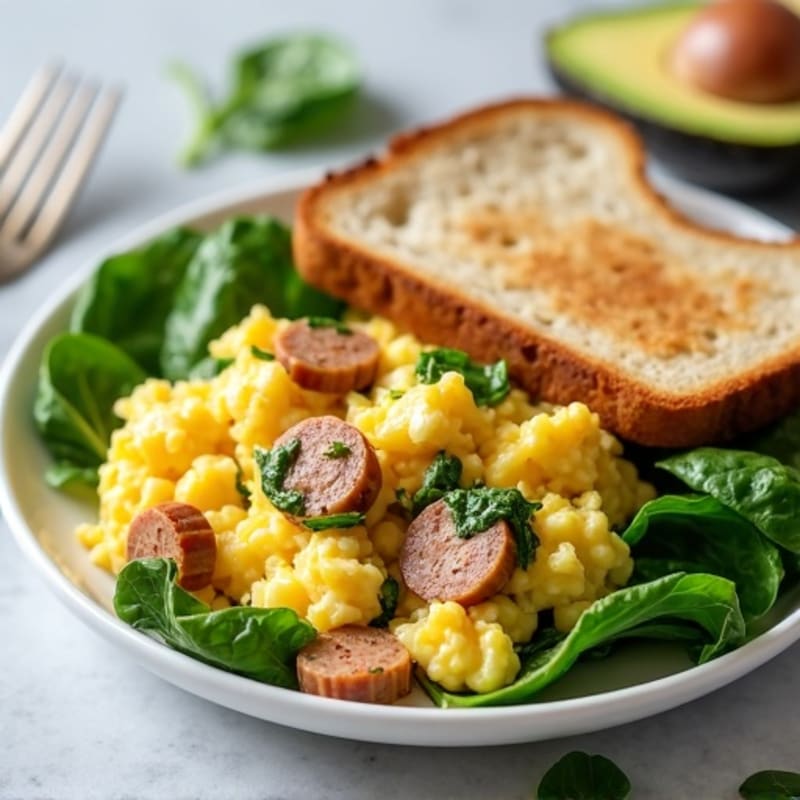 Egg White Scramble with Turkey Sausage, Spinach, Toast & Avocado