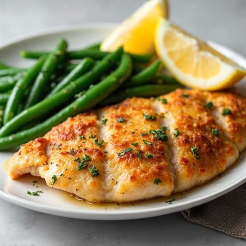 Crispy Lemon Herb Chicken Breast with Roasted Green Beans
