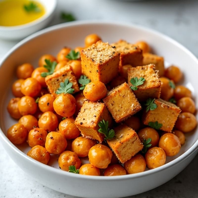 Crispy Roasted Chickpeas with Crispy Tofu and Nutritional Yeast
