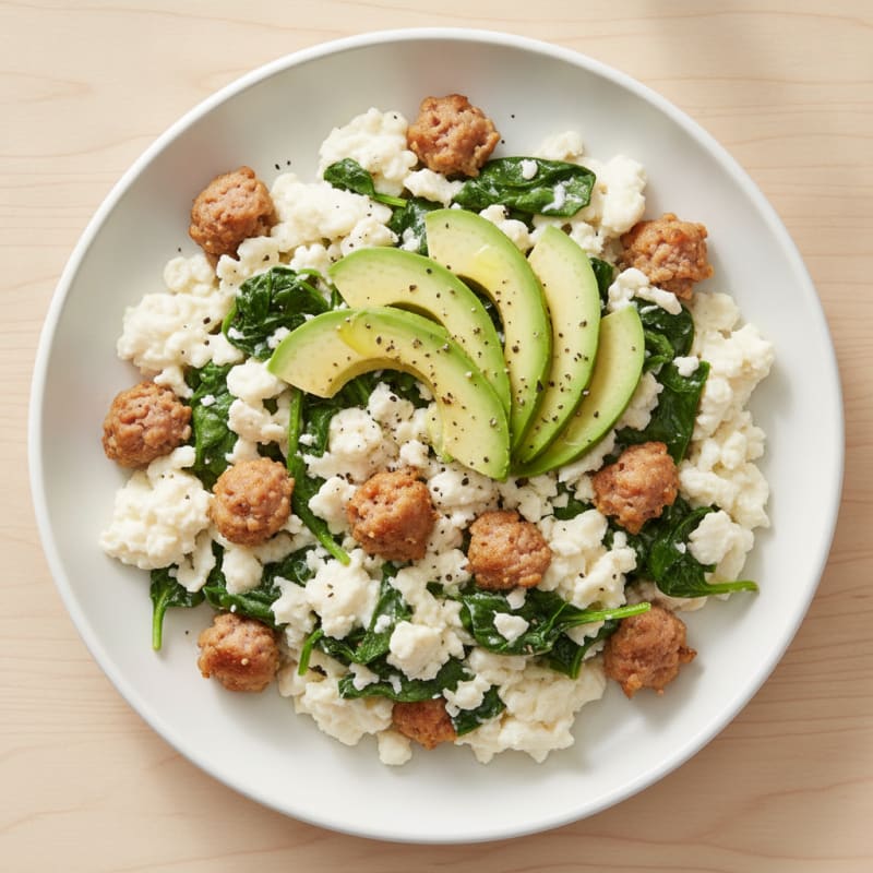 Egg White Scramble with Spinach and Turkey Sausage