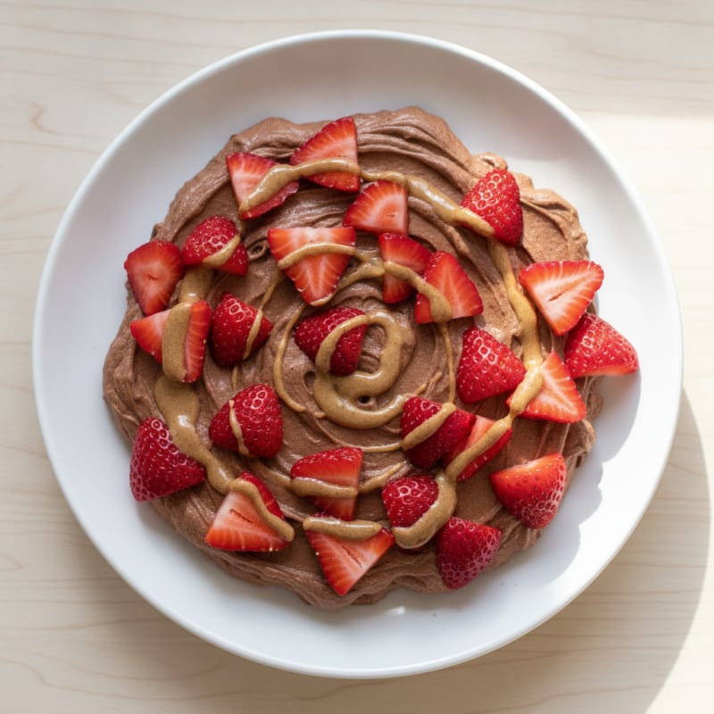 Silky Chocolate Protein Pudding with Sliced Strawberries