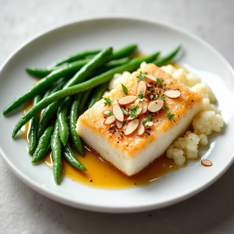 Seared Cod with Garlic Green Beans and Mashed Cauliflower