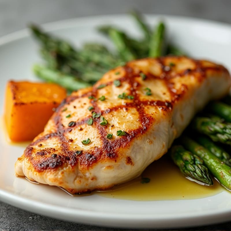 Seared Chicken Breast with Roasted Asparagus and Sweet Potato