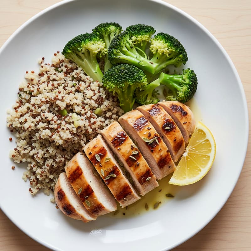 Grilled Chicken Breast with Quinoa and Steamed Broccoli