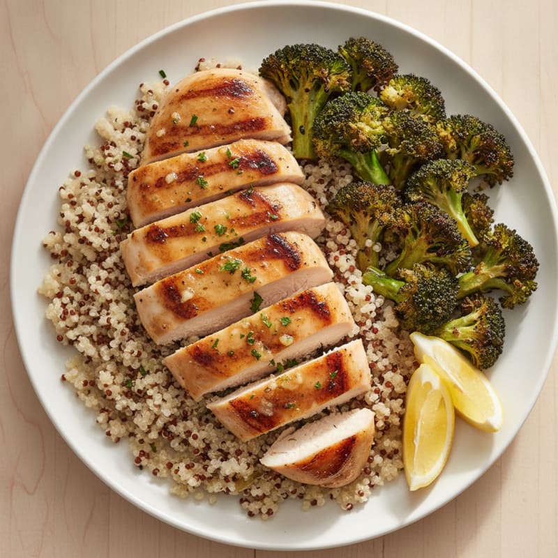 Grilled Chicken Breast with Quinoa and Roasted Broccoli