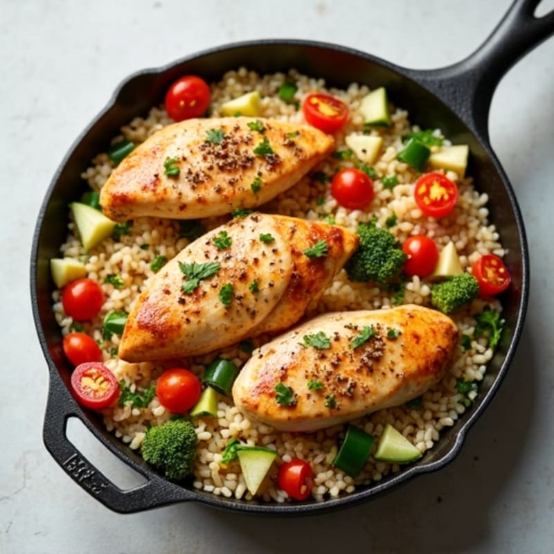 Healthy Chicken and Veggie Brown Rice Skillet