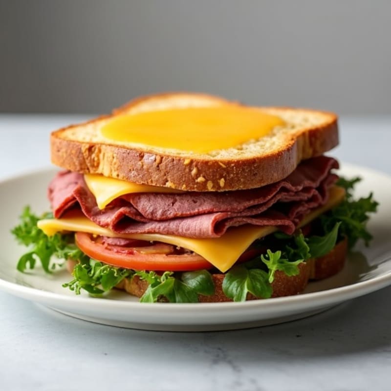 Lean Roast Beef Sandwich with Melted Sharp Cheddar and Crunchy Greens