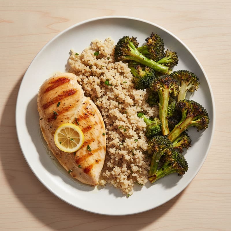Grilled Chicken Breast with Roasted Broccoli and Quinoa