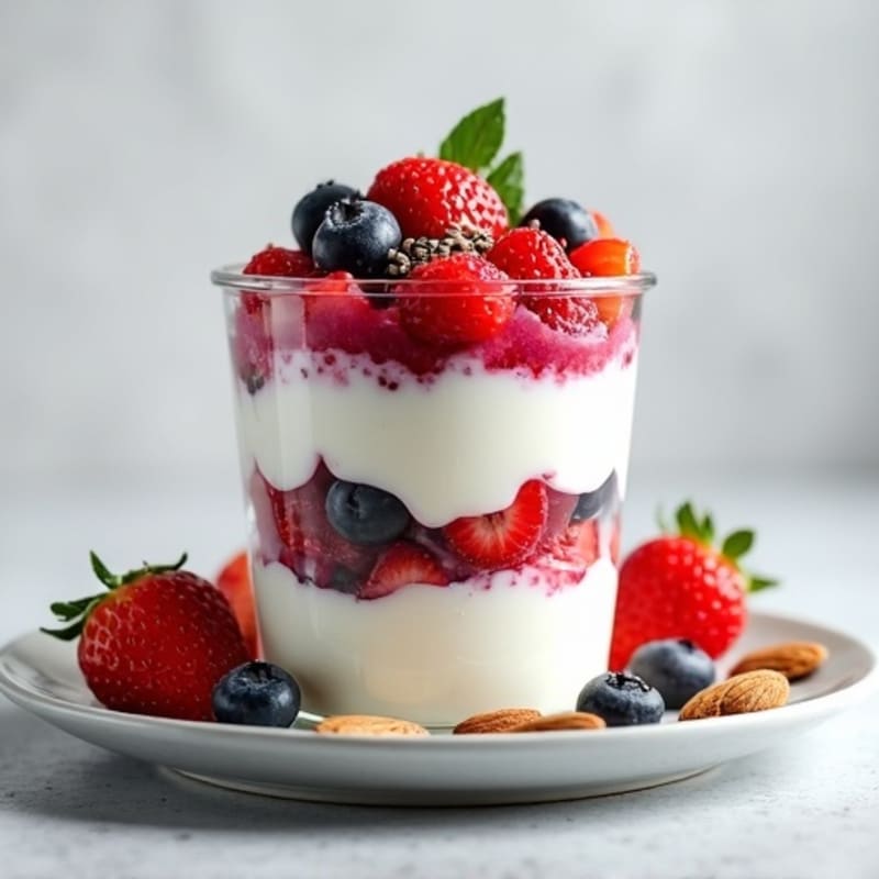 Greek Yogurt Protein Parfait with Mixed Berries and Almonds