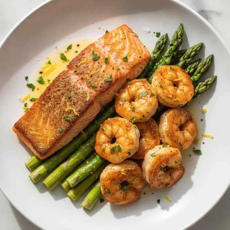Pan-Seared Salmon and Garlic Shrimp