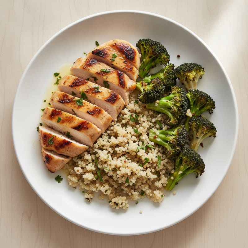Grilled Chicken Breast with Quinoa and Roasted Broccoli
