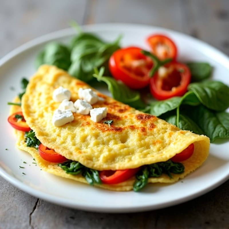 Fluffy Egg White Omelet with Fresh Spinach and Bell Peppers
