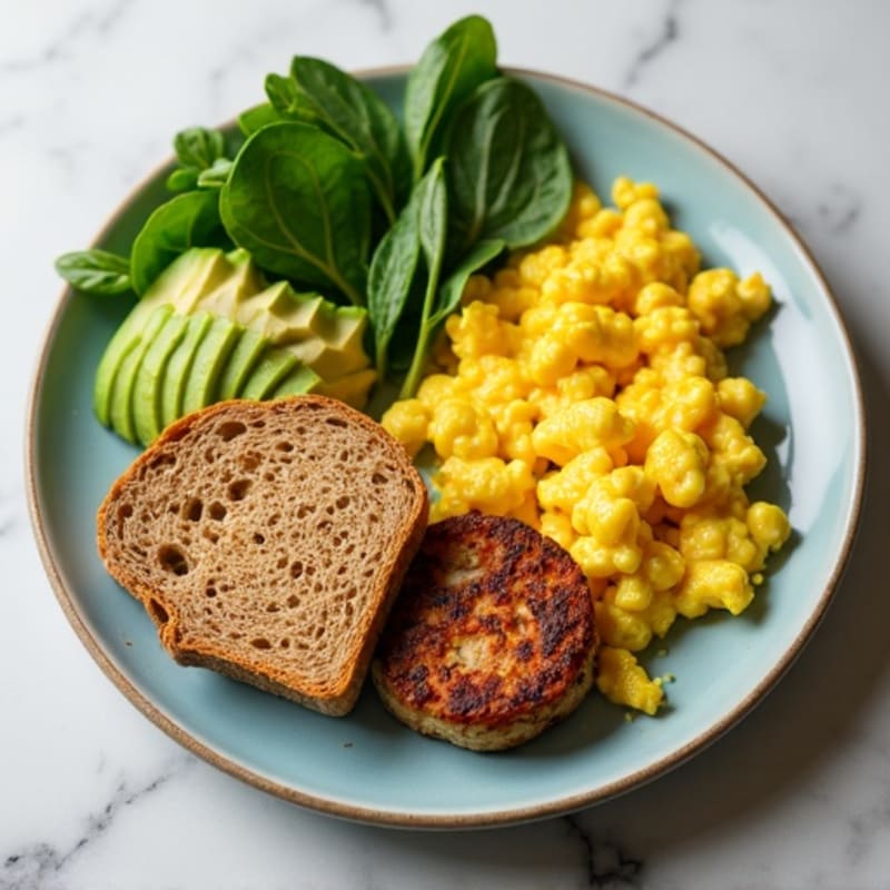 Egg White Scramble with Turkey Sausage and Spinach