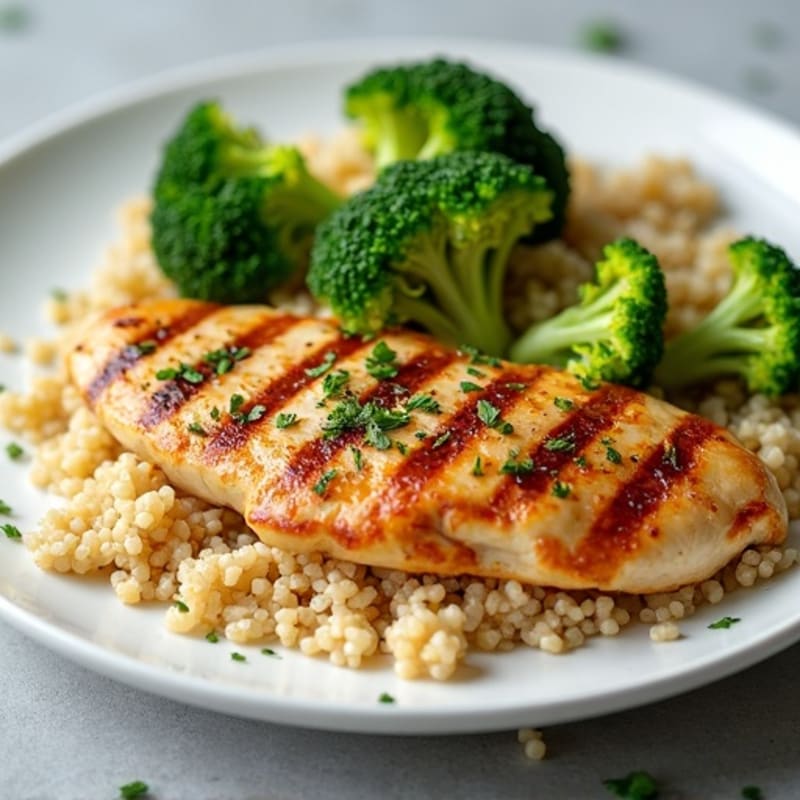 Grilled Chicken Breast with Quinoa and Roasted Broccoli