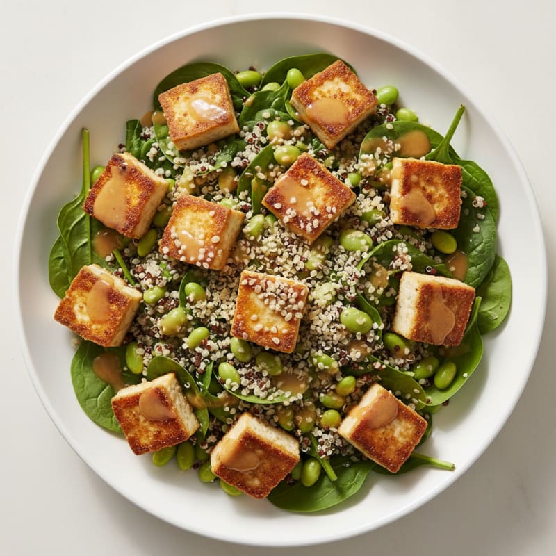 Crispy Tofu and Edamame Power Salad with Quinoa