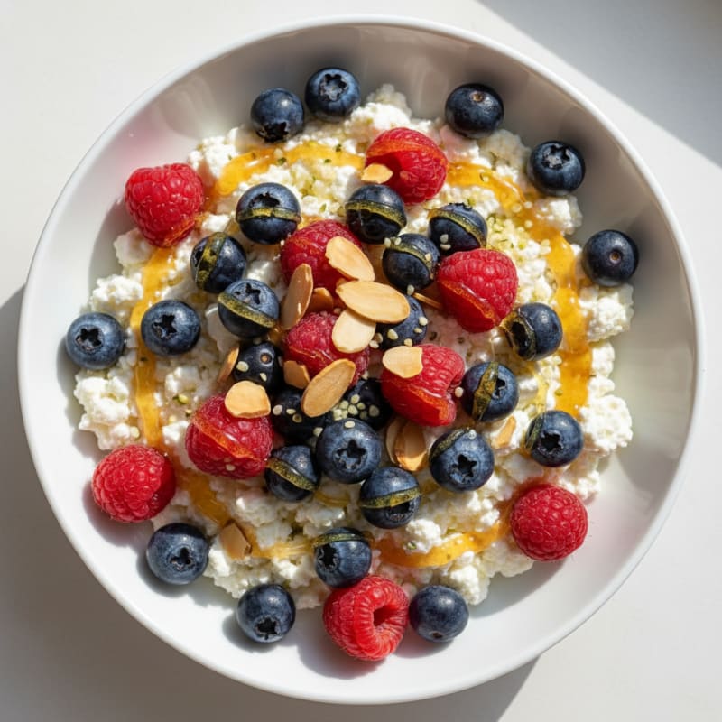 Creamy Cottage Cheese and Berry Protein Bowl with Almonds