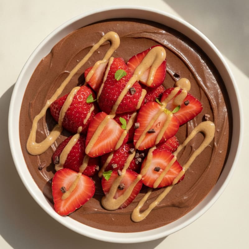 Silky Chocolate Protein Pudding with Fresh Strawberries